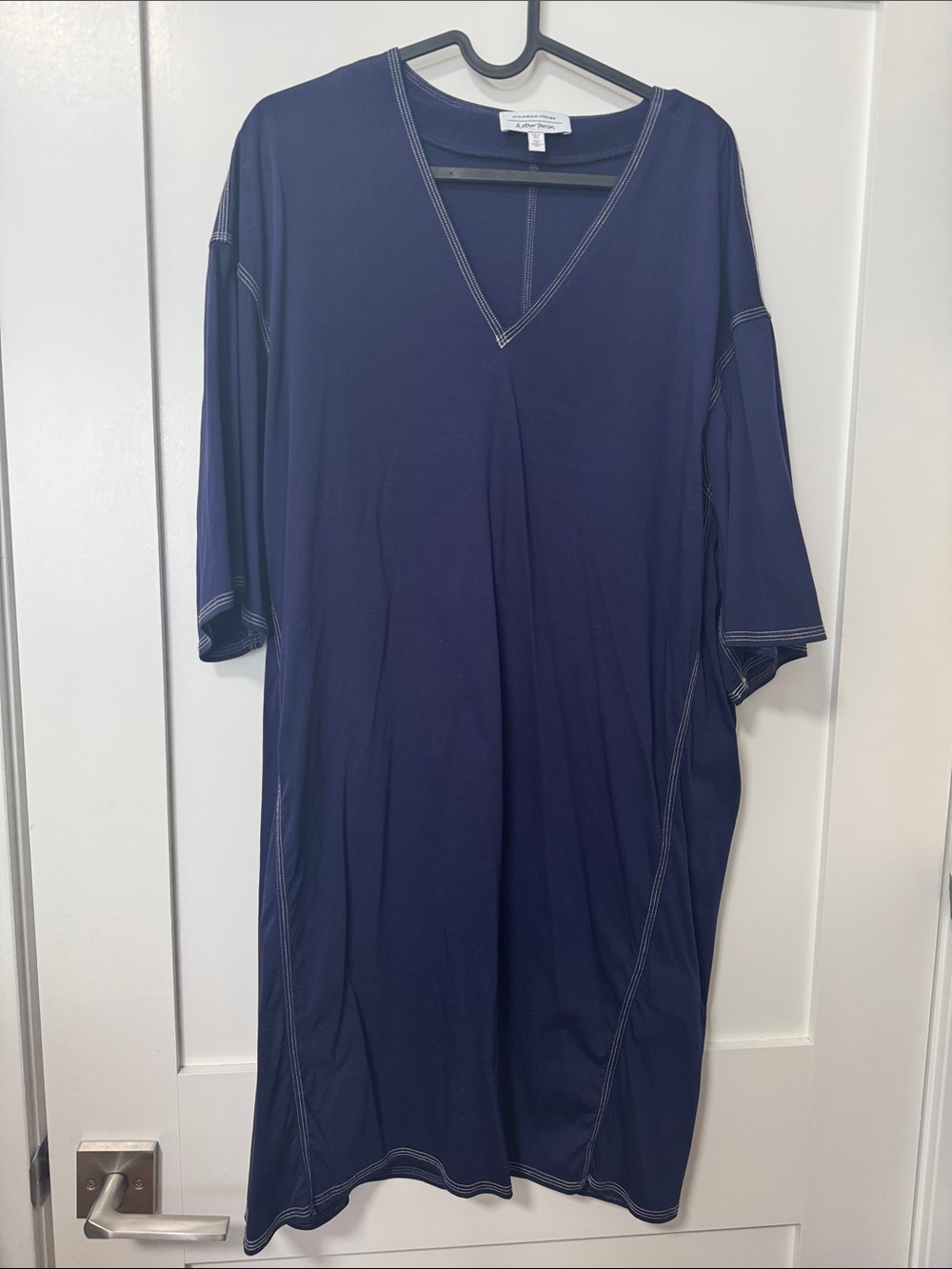 & Other Stories Navy V-Neck Shift Dress